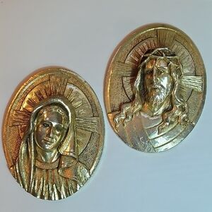 Rare vintage Arabesque Religious Blessed Virgin Mary & Jesus Christ 3D